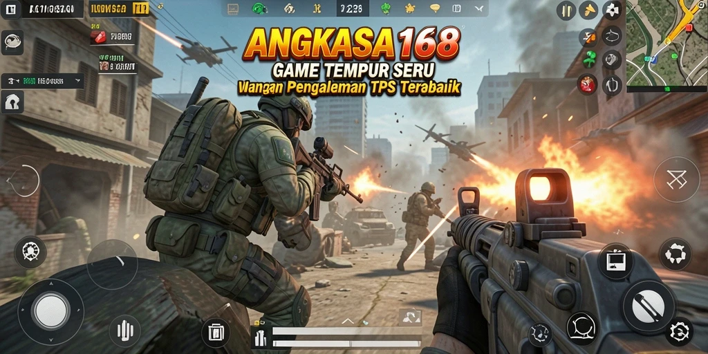Screenshot gameplay seru ANGKASA168 yang memperlihatkan aksi TPS mendebarkan.