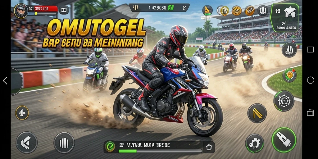 Screenshot gameplay menunjukkan aksi balap motor yang mendebarkan.