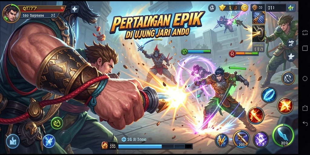 Tampilan gameplay QT777 dengan karakter Fighting yang beraksi.