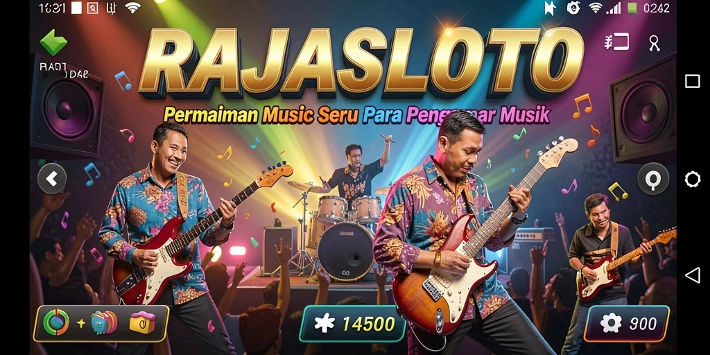 Screenshot utama RAJASLOTO menampilkan gameplay musik yang seru.